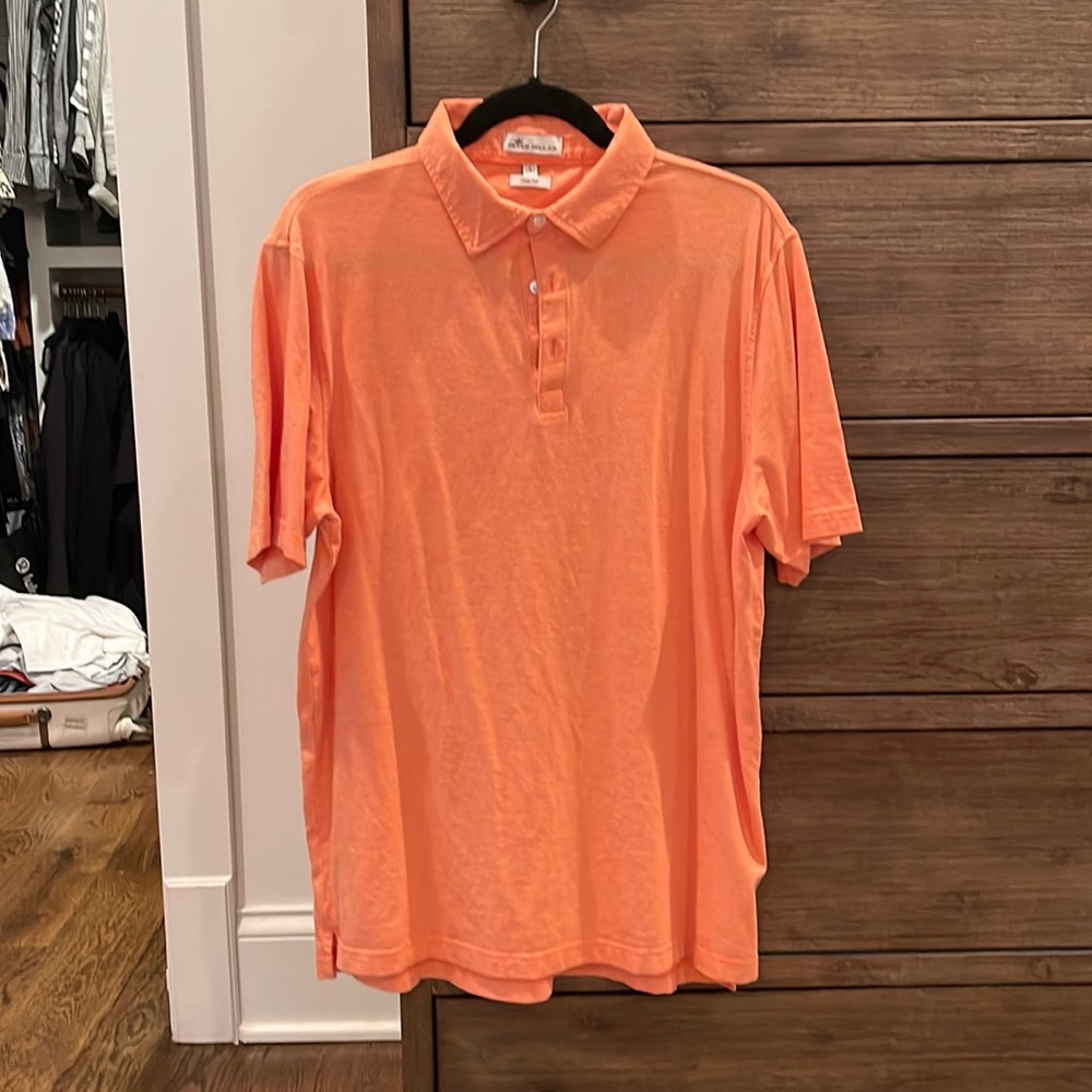 Men’s L Peter Millar Crown Soft Polo, Orange Micro-Stripe